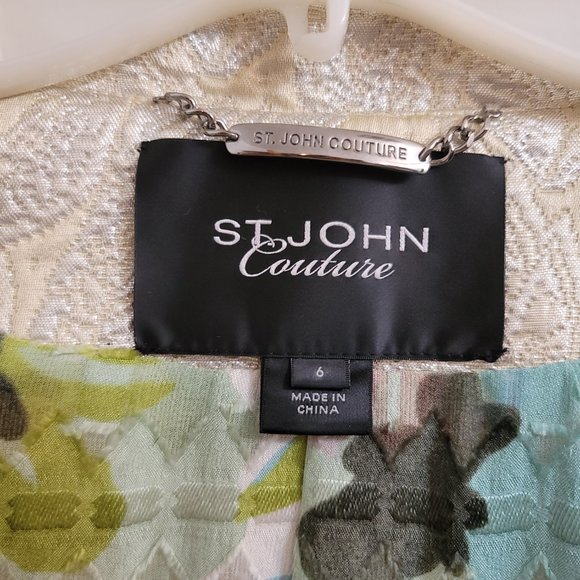 ST JOHN COUTURE FLORAL SILVER AND GOLD SILK BROCADE SUIT - Picture 4 of 10